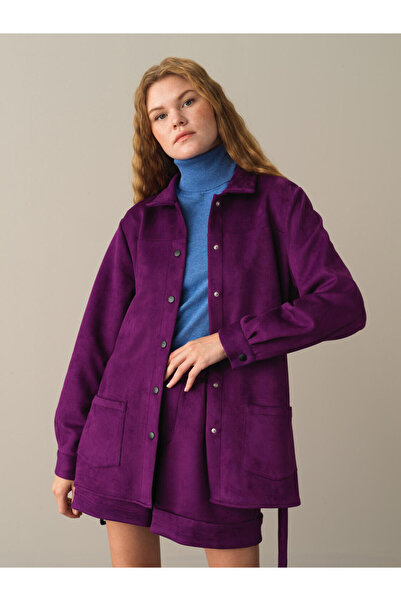 Xint Kadın Mor Esnek Dokulu Süet Görünümlü Gömlek Ceket