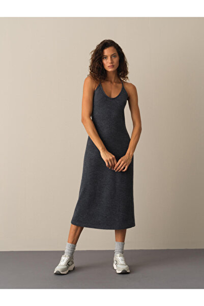 Xint Kadın Antrasit Yumuşak Dokulu Regular Fit Elbise