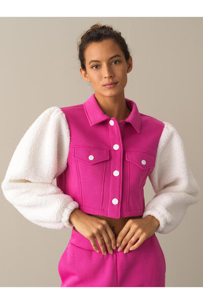 Xint Kadın Fuşya Pamuk Dokulu Pamuklu Oversize Kuzu Ceket