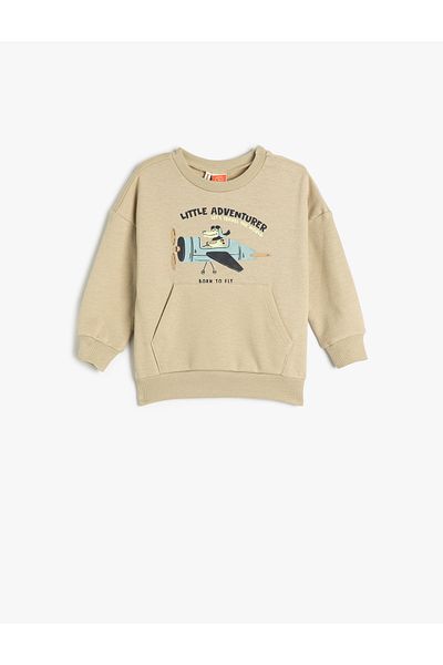 Koton Sweatshirt Printed Long Sleeve Crew Neck Raised Cotton