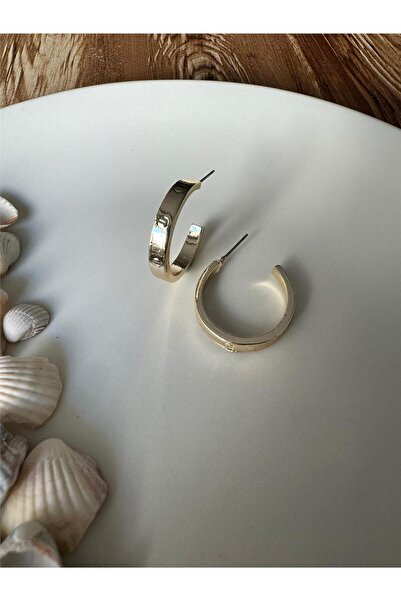 Pelin Aksesuar Gold Desenli Halka Küpe