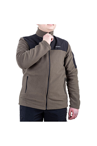ARGEUS Outdoor Fleece Jacket Khaki - Warm Fleece - Softshell Shoulder - Zipper Pocket