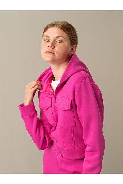 Xint Kadın Fuşya Pamuk Dokulu Pamuklu Oversize Sweatshirt