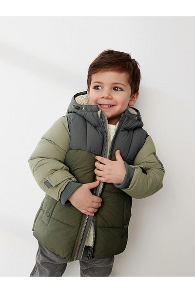 Next Baby Green Waterproof Quilted Children's Coat - 100% Organic Cotton with Hood and Fleece Lining Alyq53228