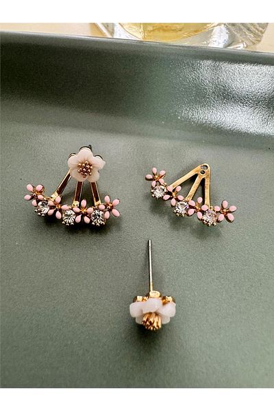 Pelin Aksesuar Pink and White Poppy Flower Ghost Earrings