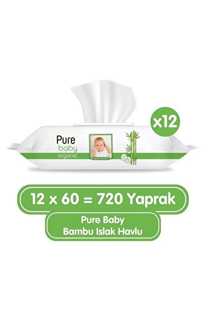 Pure Baby Organik Bambu Özlü Islak Havlu 12×60 (720 Yaprak)