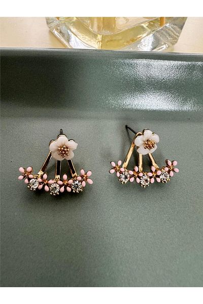 Pelin Aksesuar Pink and White Poppy Flower Ghost Earrings