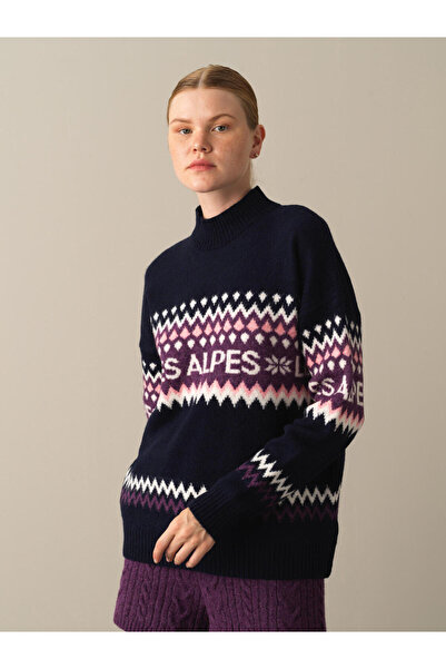 Xint Kadın Lacivert Regular Fit Desenli Kazak