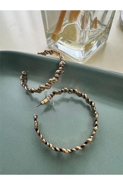 Pelin Aksesuar Bronze Thick Twist Hoop Earrings