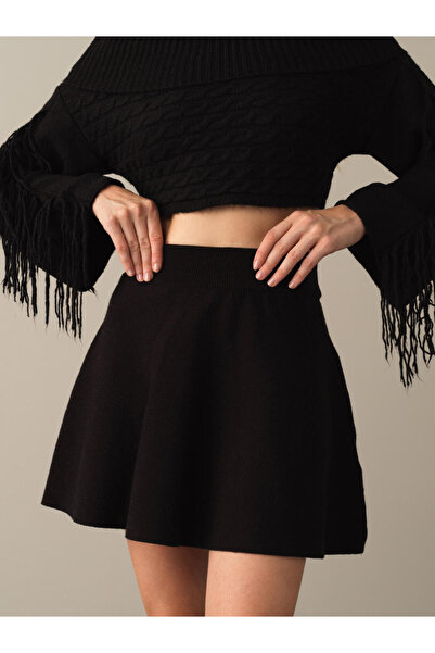 Xint Kadın Siyah Esnek Dokulu Regular Fit Triko Etek