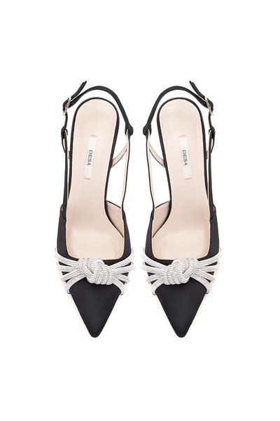 Desa Women's Black Stoned Satin Evening Dress Shoes