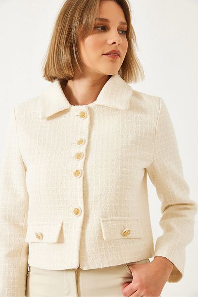 Bianco Lucci Women's Stylish Button Detailed Tweed Crop Jacket 50166 60271003