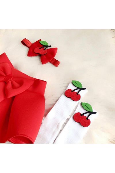 Kokosh kidss Set of Girls Cherry Skirt Bandana and Socks