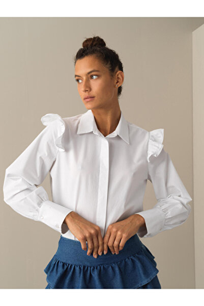 Xint Kadın Beyaz Pamuk Dokulu Regular Fit Gömlek