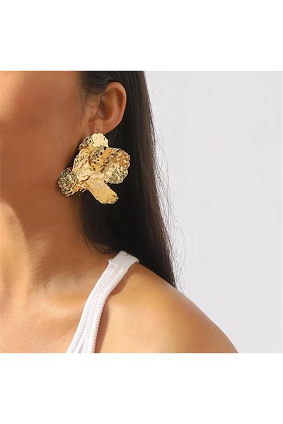 Pelin Aksesuar Gold Large Layered Plate Flower Earrings