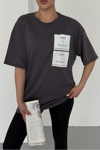MODAGEN Μπλουζάκι Unisex Anthracite Crew Neck Summer printed Oversize T-shirt