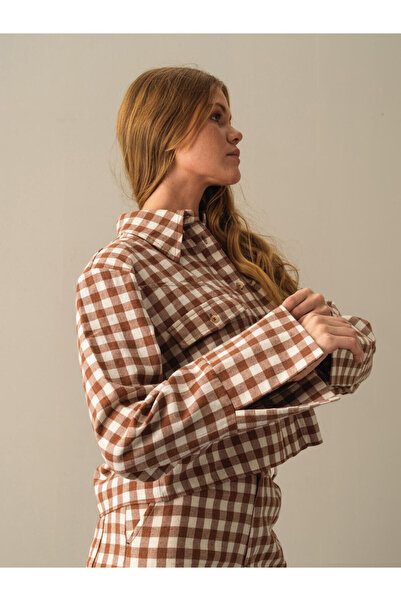 Xint Female Camel Oversize Ekose Gömlek