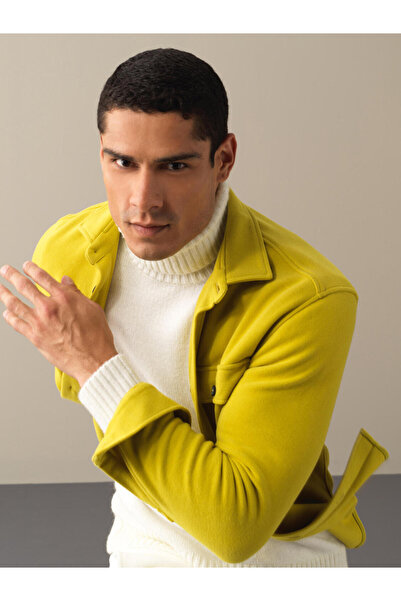 Xint Erkek Sarı Pamuk Dokulu Fit Cepli Gömlek Ceket