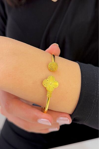 SEYHAN KUYUMCULUK 22 Ayar Altın Yoncalı Kelepçe Bilezik