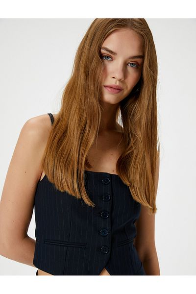 Koton Bustieră cu curea subțire cu croială asimetrică - Slim Fit, cu nasturi