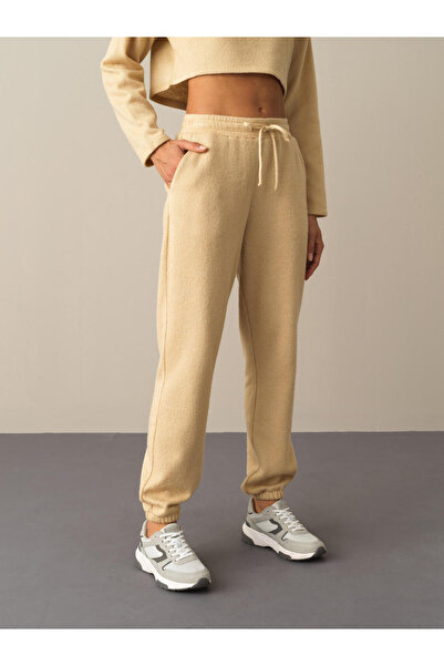 Xint Kadın Bej Yumuşak Dokulu Oversize Sweat Pantolon
