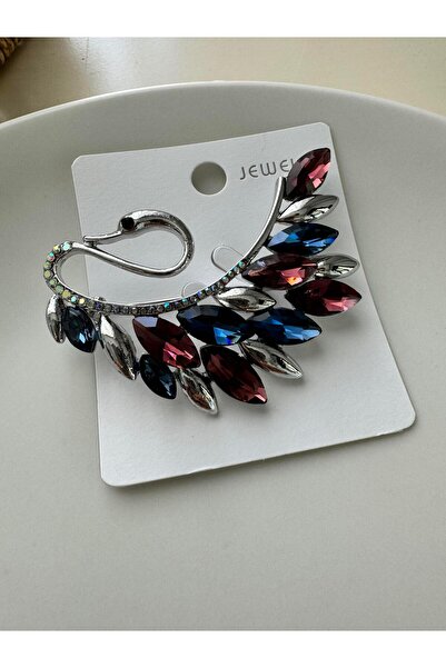 Pelin Aksesuar Mürdüm ve Lacivert Kristalli Kuğu Broş