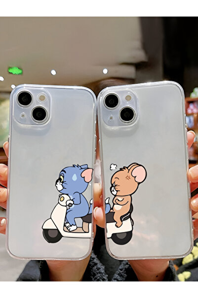 Çitlembik Case Tom Ve Jerry Tasarım Baskılı Çift Telefon Kılıfı Premium Couple Şeffaf Telefon Kılıfı