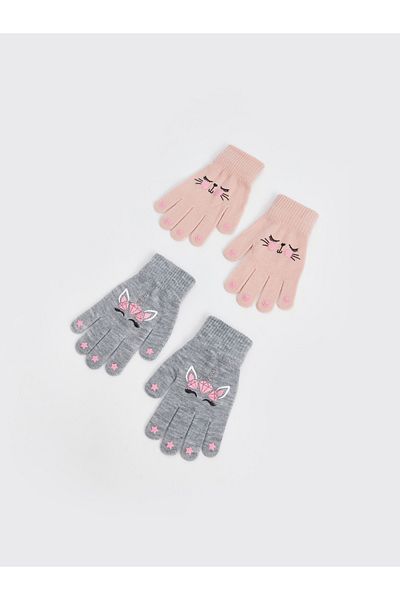 LC Waikiki Kaninchen bedruckte Mädchenhandschuhe im 2er-Pack