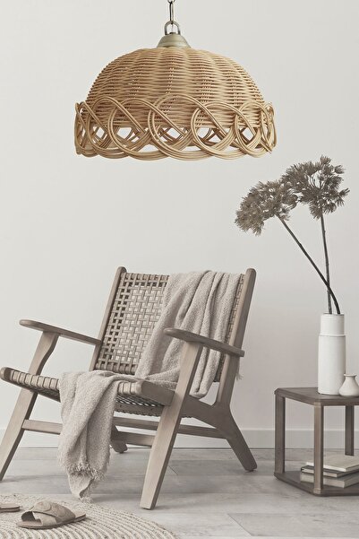 Turkish Belkıs Rattan Rattan Bambu Hasır Sarkıt Avize 35 Cm Zincirli Eskitme Sarkıt