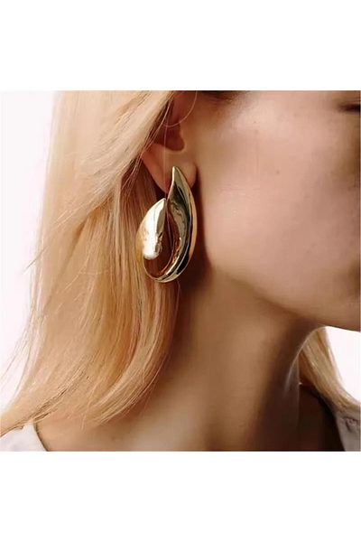 Pelin Aksesuar Gold Large Drop Earrings