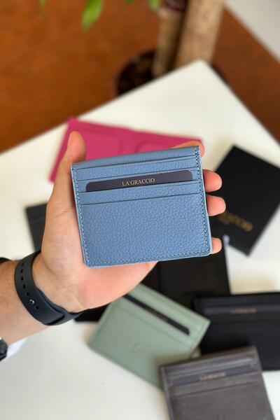 La La'Graccio Paris La'Graccio Paris Unisex Balia Genuine Leather Card Holder Matte Baby Blue