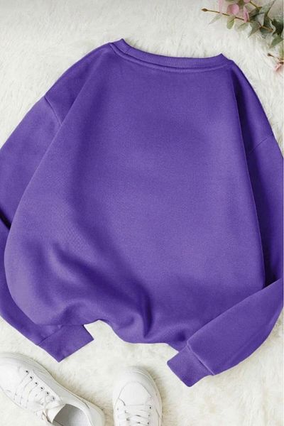 NO 601 Sweat de iarnă fără glugă, cu imprimeu cu panglică, mov