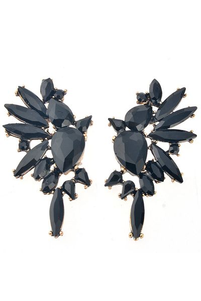 Pelin Aksesuar Black Crystal Stone Earrings