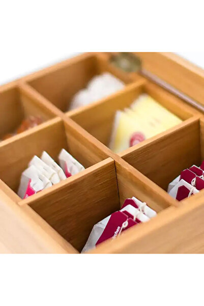 Sensoria Bambu 6 Bölmeli Organizer Doğal Ahşap Bitki Çayı Çerez Organizer Ahşap Saklama Kutusu