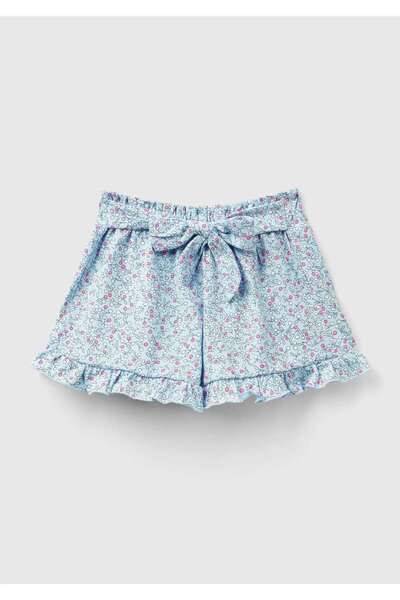United Colors of Benetton Kız Çocuk Mavi Tamamı Desenli Beli Fiyonk Detaylı F...