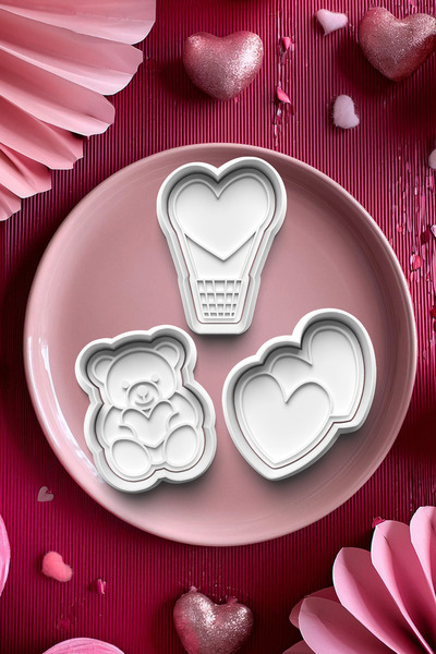 Deep Sweet Teddy Bear,Balloon,Heart Valentine's Day Cookie Mold Cutter Dough ...