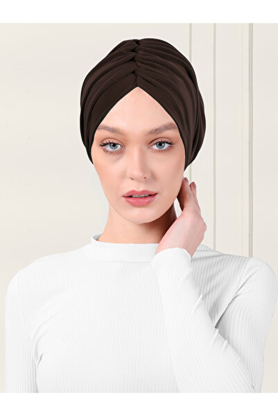 ada sanatsal Plain Drawstring Practical Hijab Bonnet - Brown