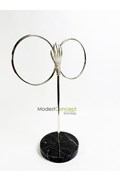 Modestmar Silver Colored Black Marble Bathroom Towel Holder with Hand Accessories and Ring