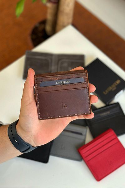 La La'Graccio Paris La'Graccio Paris Unisex Balia Genuine Leather Card Holder Crazy Tan