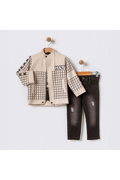 tipycix kids wear Cotton Woven Jacket Jeans Pants Combed Cotton T-Shirt 3 Piece Set