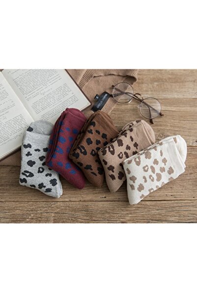 WORTHY SOCKS 5 pár női többszínű leopárdmintás zokni, 5 darabos csomag