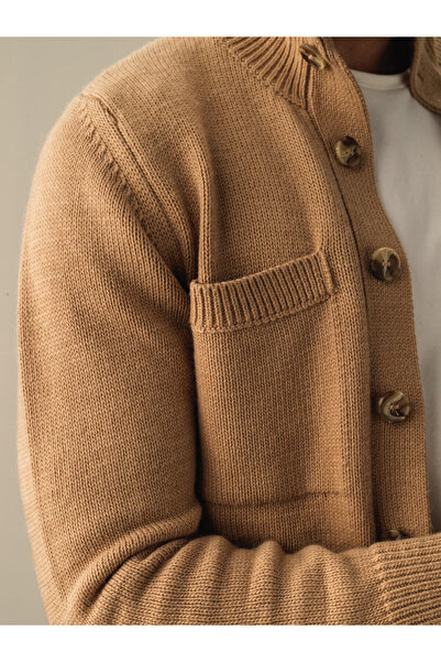 Xint Erkek Camel Düğmeli Cep Detaylı Hırka