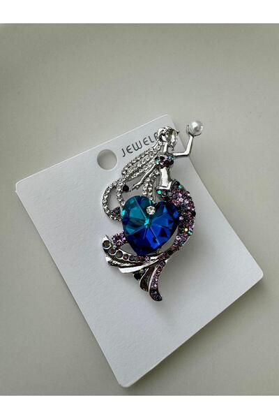 Pelin Aksesuar Mavi Kalpli Deniz Kızı Broş
