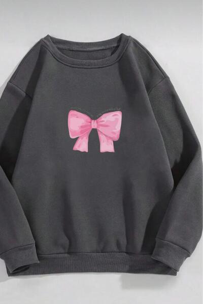 NO 601 Γυναικεία χειμωνιάτικη φούτερ με σκούρο γκρι λαιμόκοψη με στάμπα χωρίς...