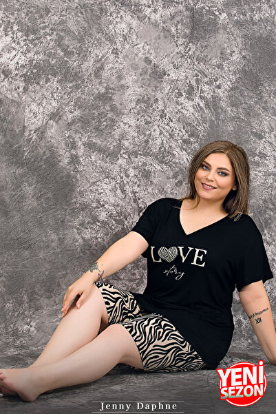 Jenny Daphne Σετ υπνοδωματίων γυναικεία στάμπα ζέβρα με κοντομάνικο σορτς με λαιμόκοψη 10422