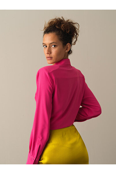 Xint Kadın Fuşya Pamuk Dokulu Vatkalı Oversize Gömlek