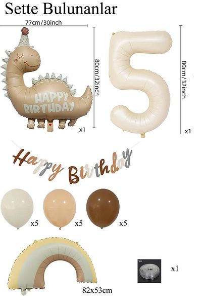 Patladı Gitti Retro 5 Year Old Dinosaur Concept Birthday Set