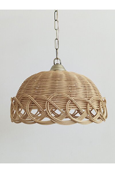 Turkish Belkıs Rattan Rattan Bambu Hasır Sarkıt Avize 35 Cm Zincirli Eskitme Sarkıt