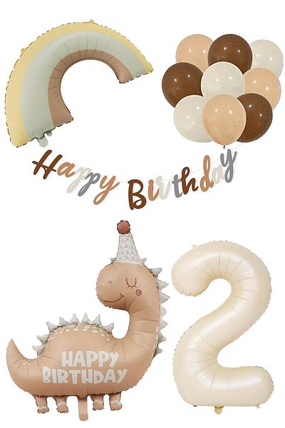 Patladı Gitti Retro 2 Year Old Dinosaur Concept Birthday Set
