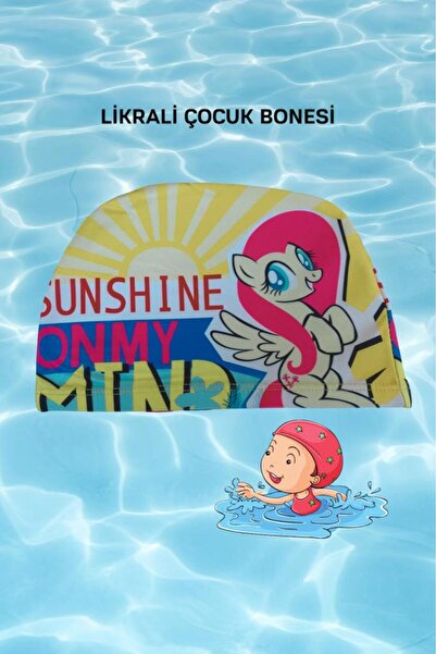 buradanaldım Çocuklar İçin Sarı Figürlü Deniz Havuz Bonesi, Likralı Bez Bone Yüzücü Deniz Bonesi, Su Sporu Aksesu